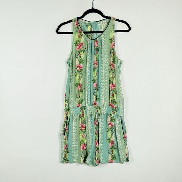Scotch & Soda Pants - Scotch & Soda Green Pink Retro Tropical Shorts Romper Jumpsuit Women's Medium